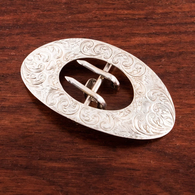 Birks Canadian Sterling Silver Belt Buckle Oval Scroll,Foliate & Floral