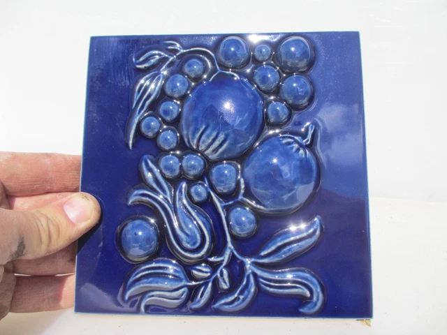 Vintage Ceramic Tile Floral Art Nouveau Flowers Old Fruit Leaf