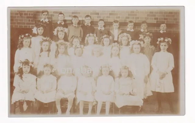 Vintage Postcard RPPC Social History Group School Children Edwardian Boys Girls