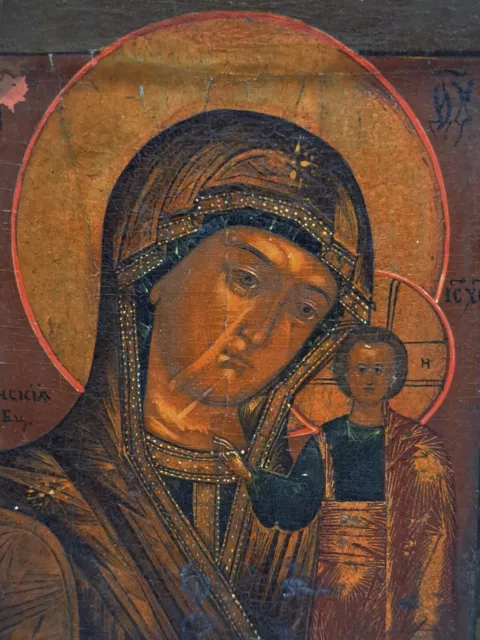 24-1 antike originale Ikone Gottesmutter von Kazan Kazanskaja Russland 19.JH 3