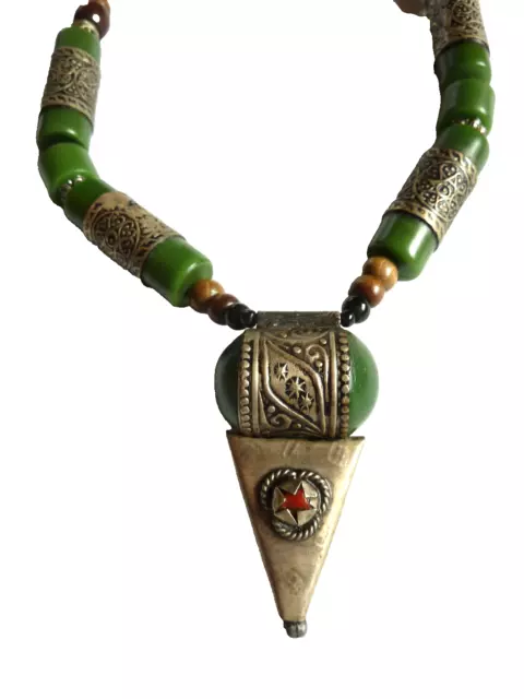 Berber Kette Halskette Collier Marokko Schmuck mit Amulett grün-silber