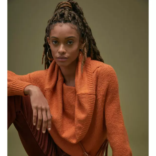 Anthropologie Slouchy Cowlneck Orange Sweater Size Medium