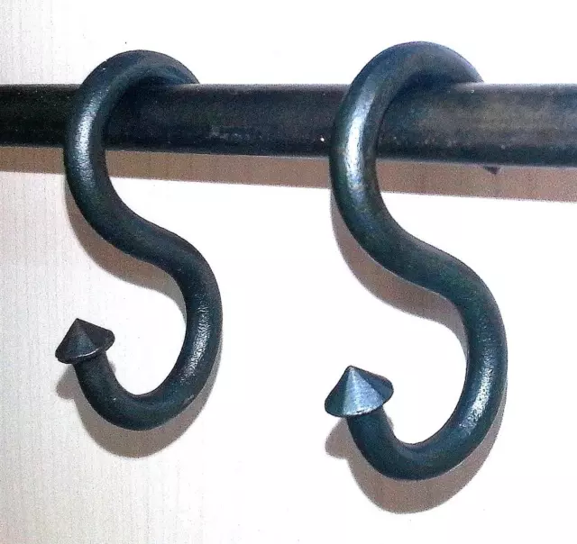 6 Hand Forged S Hooks Lot 2.55" Wrought Iron Kitchen Utensils Rustic Hanger Rack 3
