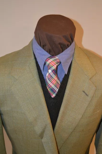 Ermenegildo Zegna 15 Mil 15 2btn Taupe blue windowpane blazer 42L~surgeon cuffs