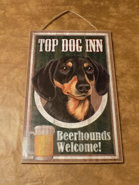 Top Dog Inn Beer Hound Welcome Weiner Dog Dachshund Wall Hanging Picture