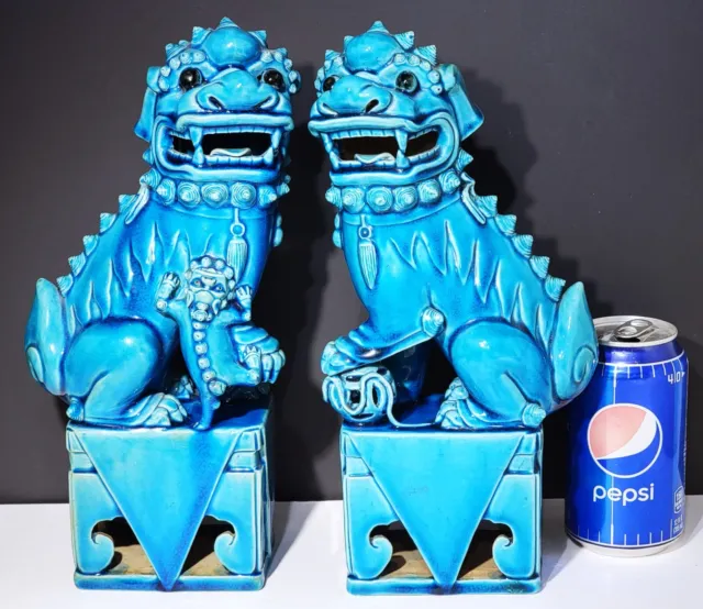 Chinese Turquoise Glaze Porcelain Foo Dog Figurines / Statues 2