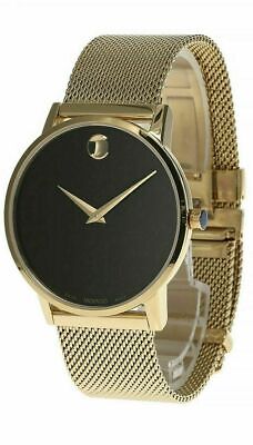 Movado Men's Museum Classic Black Dial Gold-Tone Band Watch 0607396 NEW