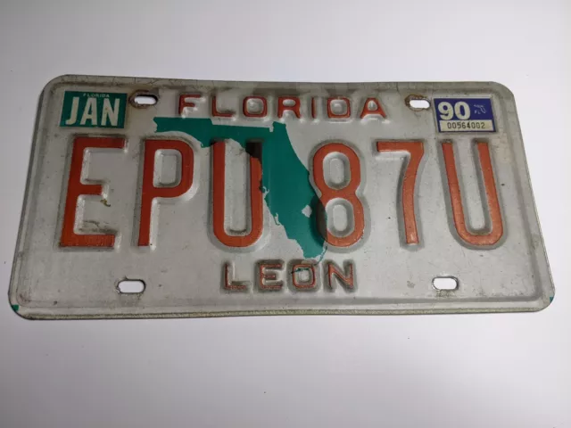 80's Vintage Florida License Plate - Leon County EPU 87U Tags Exp Jan 90