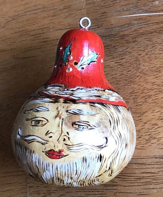 Santa Claus St Nick Nicholas Gourd Christmas Tree Ornament Hand Painted by Nancy