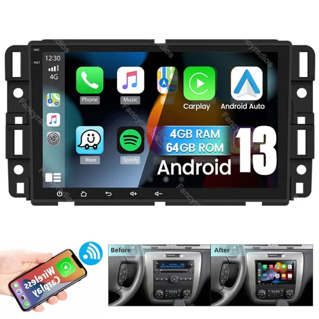 For Chevrolet GMC Buick Chevy Apple Carplay Android 13 Car Radio Stereo GPS 64GB