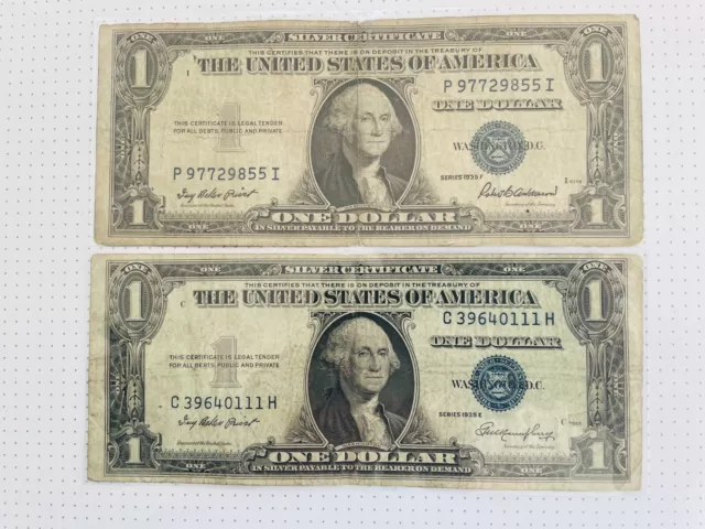 (2) 1935 Series E & F Blue Seal $1.00 Dollar Silver Certificate