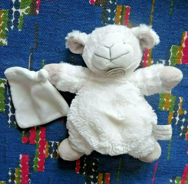 Tp /   Doudou Et Compagnie Mouton Mouchoir Blanc Taupe Mon Tout Petit 25 Cm Ttbe
