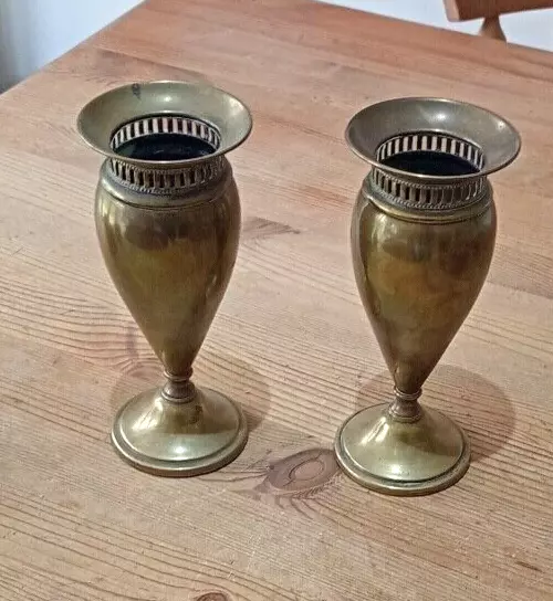 Pair of brass flower or posy vases 8 inches tall