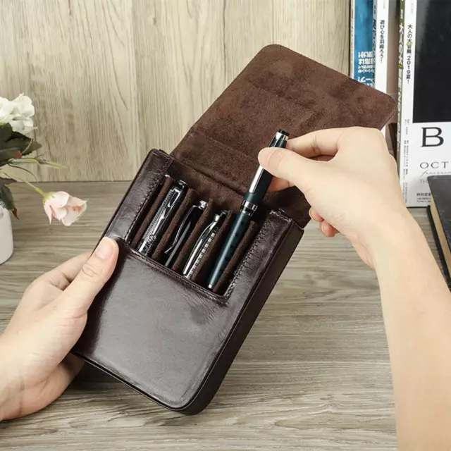 Handmade Genuine Leather Pen Case Office Pencil Holder Pens