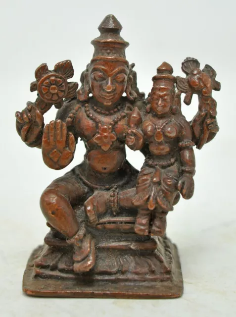 Original Alt Antik Kupfer Gott Vishnu Idol Figur Eingraviertes Museum Qualität