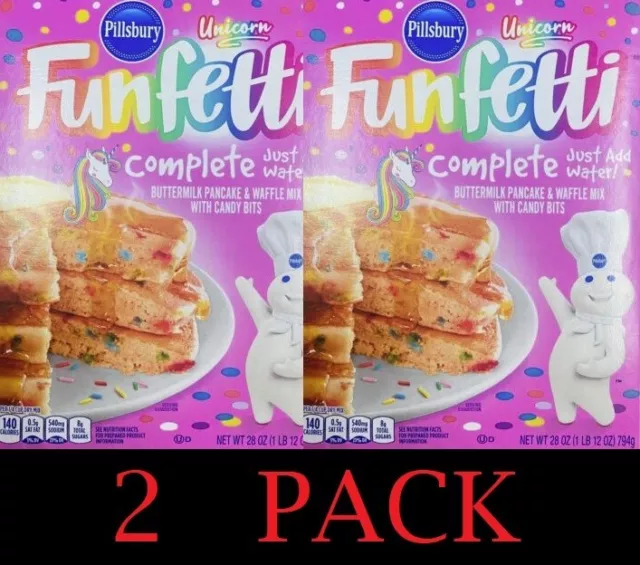 2x Pillsbury FUNFETTI Unicorn Complete Buttermilk Pancake & Waffle Mix 28oz 2 PK