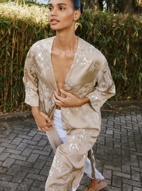 zara sequin kimono dress ZARA LIMITED EDITION Sequin Beaded Diamanté Iridescent Kimono Sz M  💕ref6206/002 £311.66