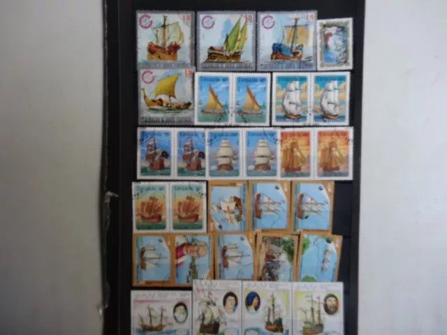 386-Timbre Poste  Tout Pays  Lot De 33 Timbres   Sur Les Bateaux  Obliteres