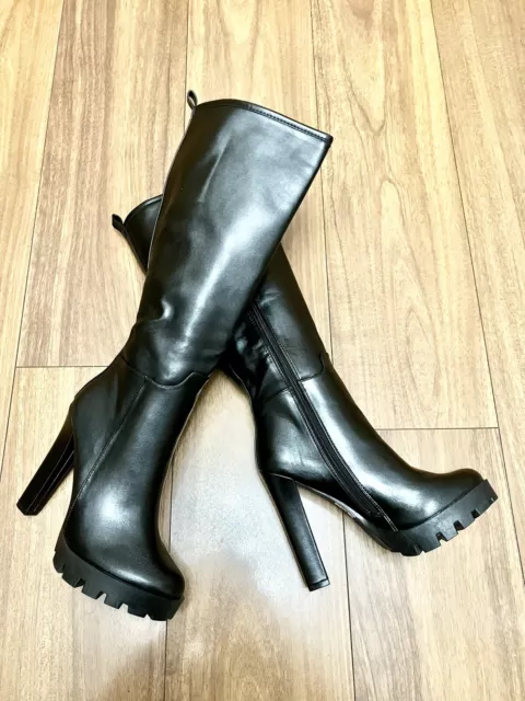 Simmi London Flare Heel Platform Boots In Stone Croc NEW In Box | eBay
