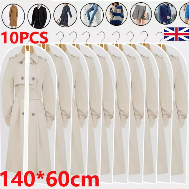 10 Pack LARGE Clear Garment Covers Dress Suit Coat Protector Dustproof Zip Bag