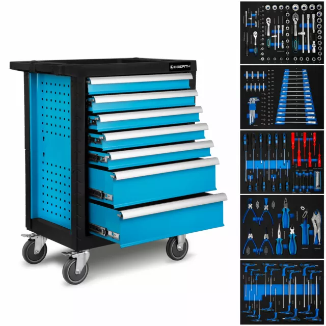 EBERTH Chariot d'atelier à outils servante caisse 7 tiroirs complète avec outils