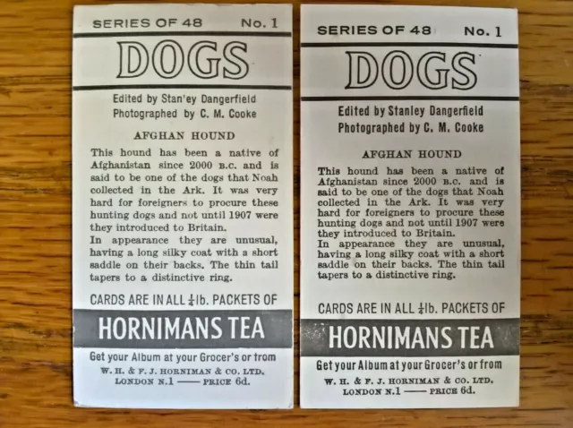 Hornimans tea trade cards: Dogs two full sets different printings varieties 3