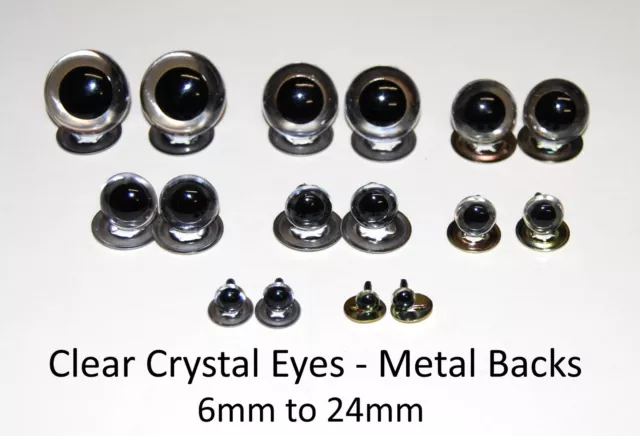 CLEAR Transparent Crystal Eyes with METAL BACKS -Teddy Bear Soft Toy Doll Safety