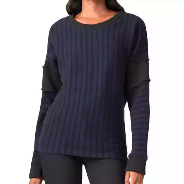 MM6 Maison Margiela Long Sleeve Striped Knit Ribbed Sweater Navy Blue - XS