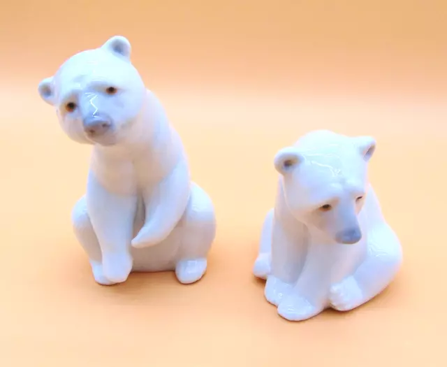 Vintage Set of Lladro Porcelain White Sitting Polar Bears Figurines 4th Mark EC 2