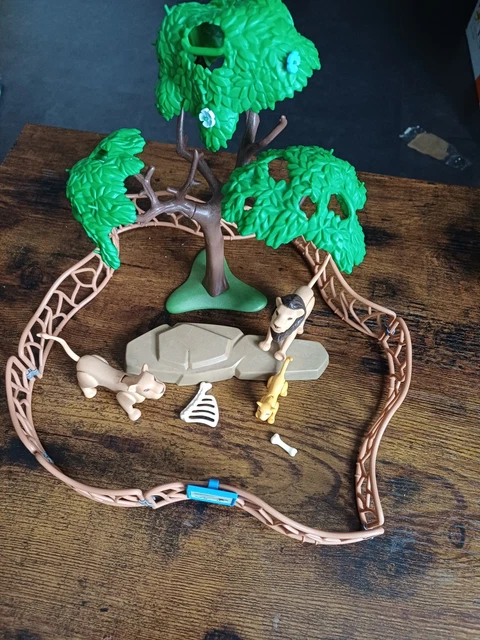 Lot Playmobil Savane : Lion Et éléphanteau - Animaux Vintage Safari Zoo Avec Arbre