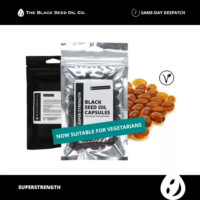 SUPER-STRENGTH Black Seed Oil Capsules pure virgin raw cold pressed (Vegetarian)