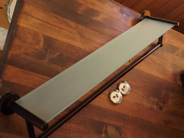Organize It All 22" Towel Bar with Frosted Glass Shelf in Oil Rubbed Bronze