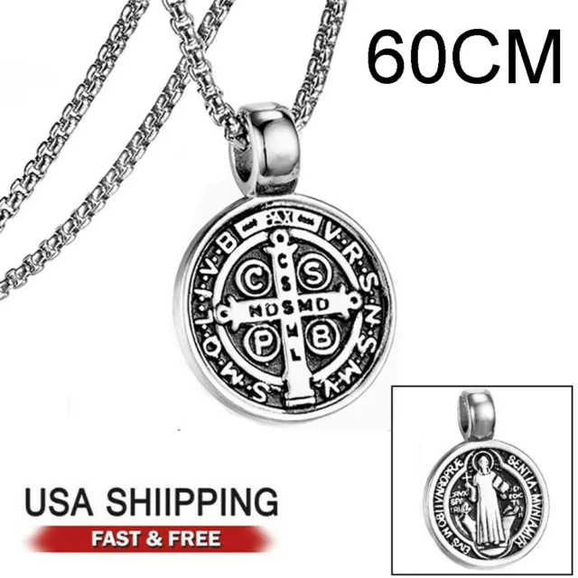 Saint St Benedict Medal Crucifix Cross Exorcism Stainless Steel Necklace Pendant