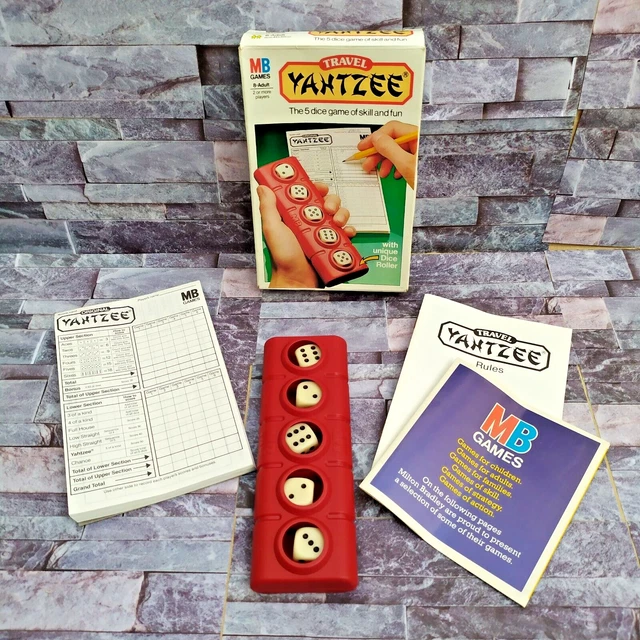 TRAVEL YAHTZEE MB Games 5 Dice Game die roller Instructions Notepad