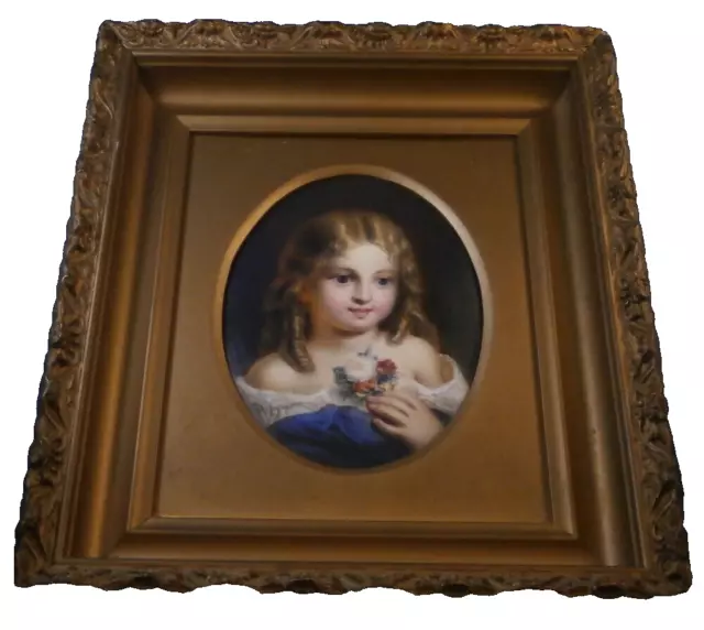 Antique German porcelain little girl portrait plate porcelain image portrait