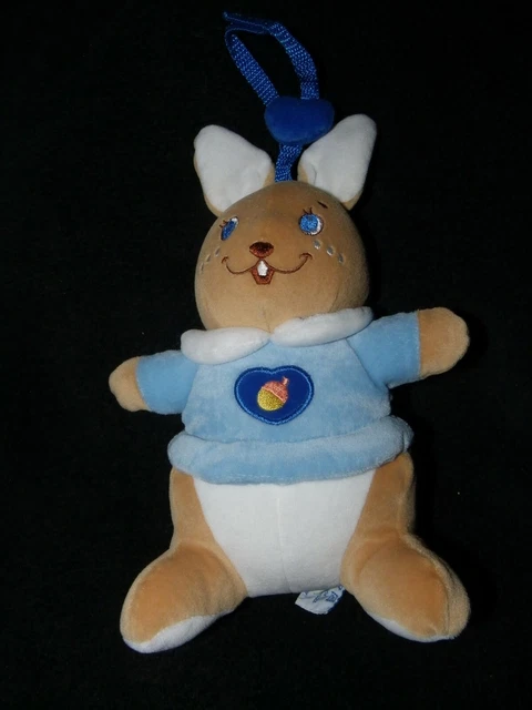 Doudou peluche lapin écureuil marron blanc pull bleu brodé coeur noisette CHICCO