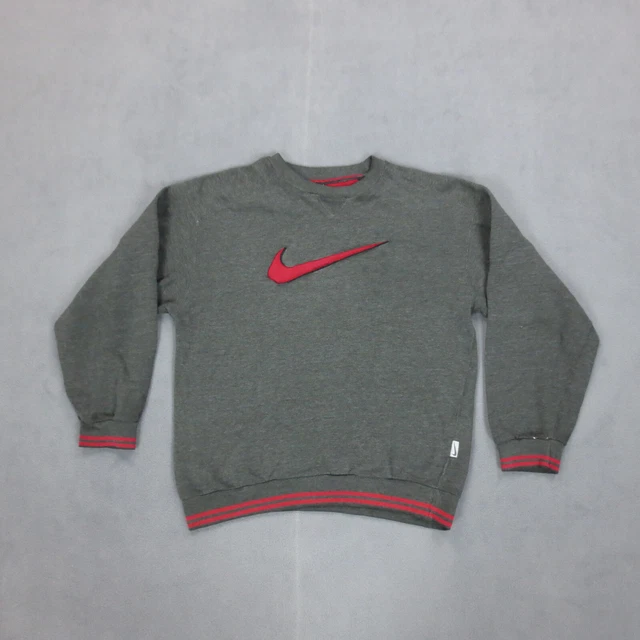 Sweat Vintage 90s Nike Femme S Gris Rare Swoosh Crewneck Coton Polyester