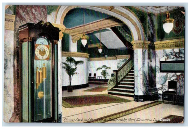 c1910s Chimes Clock Grand Arch Marble Hotel Alexandria Los Angeles CA Postcard