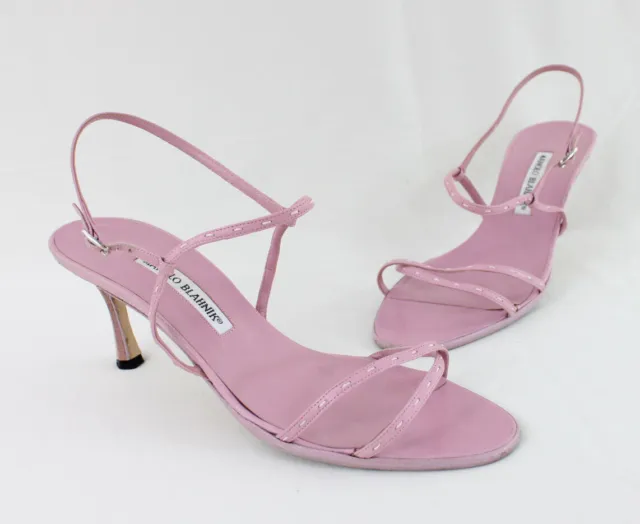 Manolo Blahnik Women's Pink Leather Strappy Sandals Heels Shoes Size 39.5 US 9.5