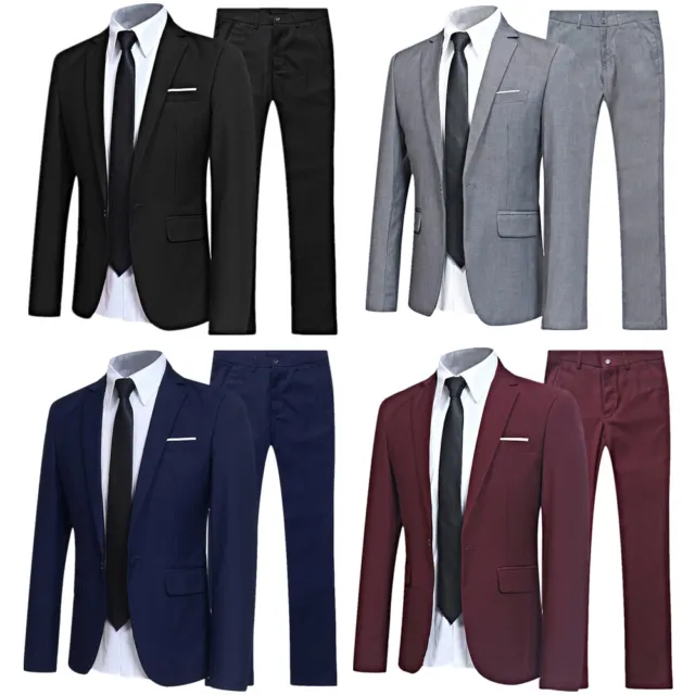 FEESHOW Mens Slim Fit 2-Piece Business Wedding Prom Suit Jacket Blazer Pants Set