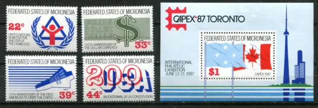 MICRONESIA 1987, CAPEX '87 STAMP EXPO, FLAGS, EVENTS, Scott 56-57,C28-C30, MNH