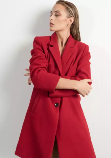 Cappotto donna lungo invernale elegante giacca trench aderente rosso capotto S