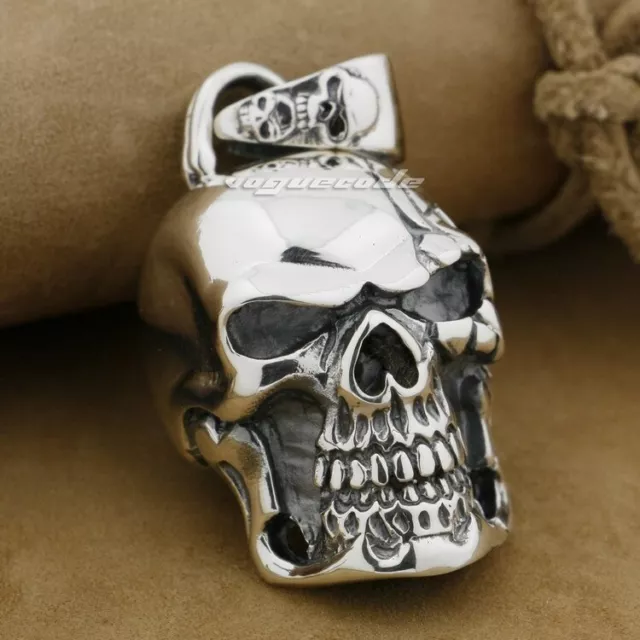 Huge & Heavy 925 Sterling Silver Skull Mens Biker Rocker Punk Pendant 9E008C JP