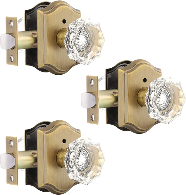 3 Pack Privacy Crystal Glass Door Knobs with Lock,Heavy Duty Door Locksets with