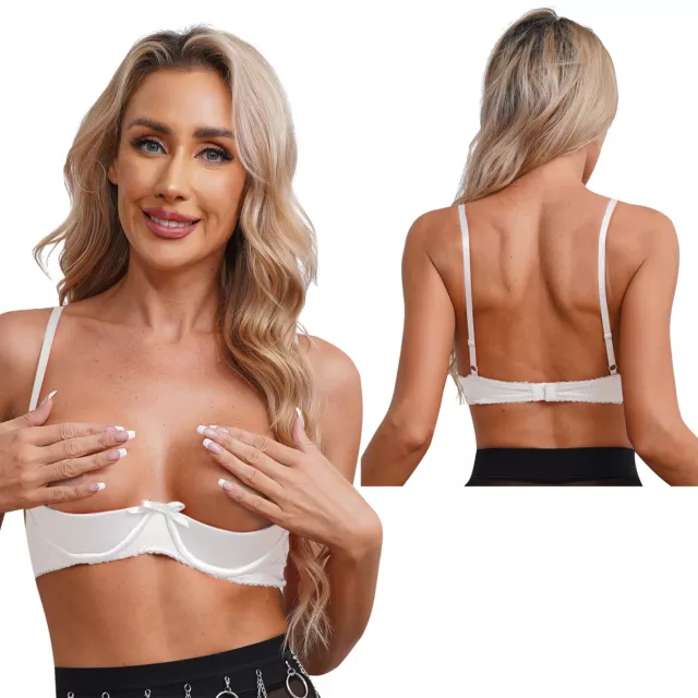 WHITE SATIN SHELF Bra Push-up Cleavage Open Cup Shows Breasts Nipple 34-44  4116D $21.95 - PicClick