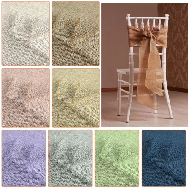 10pcs Hessian Burlap Chair Cover Sash Wedding Party Decor Jute Bow Rustic Sashes