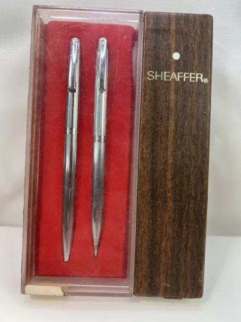 1970's SHEAFFER WHITE DOT PEN AND PENCIL SET w/ BOX & PAPERWORK MADE IN USA