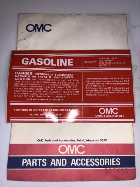 387621 New Genuine Oem Johnson Evinrude Omc Outboard Fuel Tank Decal Lot E2