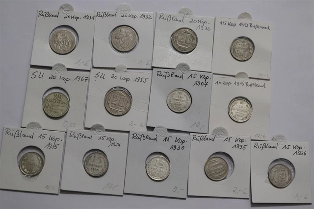 🧭 🇷🇺 Russia 15 + 20 Kopeks Lot With Silver B56 #130