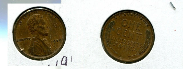 1909 P Vdb Lincoln Head Penny Au Bu 4958Q
